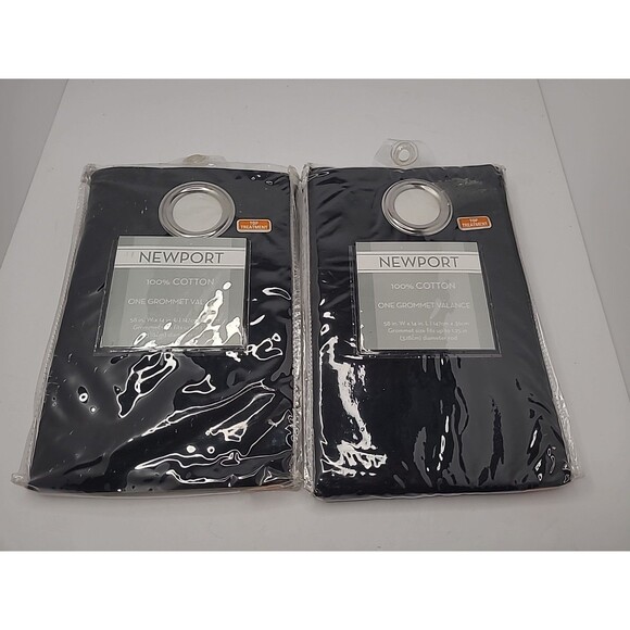 Newport Grommet Valance Set Black 58" x 14" Cotton Home Decor Top Treatment - Picture 1 of 5